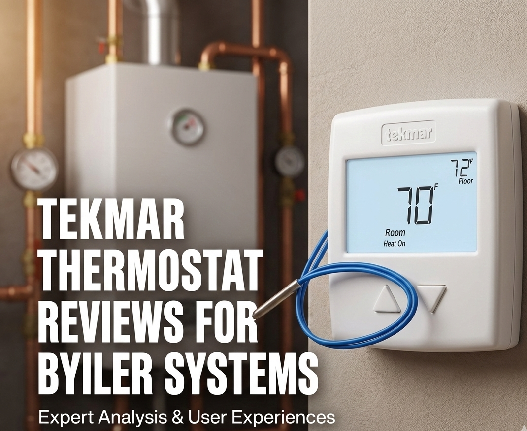 Tekmar Thermostat installed on a wall controlling a hydronic boiler system
